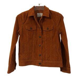 Old Navy Rust Copper Orange Corduroy button up trucker jacket Women XS w/pockets